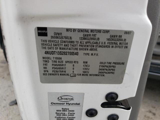 4NUDT13S282700540 - 2008 ISUZU ASCENDER S თეთრი ფოტო 12