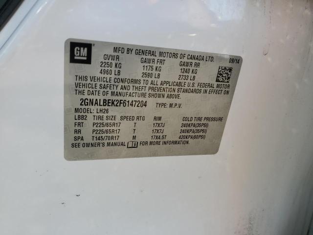 2GNALBEK2F6147204 - 2015 CHEVROLET EQUINOX LT WHITE photo 14