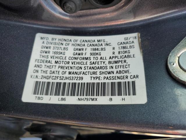 2HGFC2F52JH537239 - 2018 HONDA CIVIC LX CHARCOAL photo 12