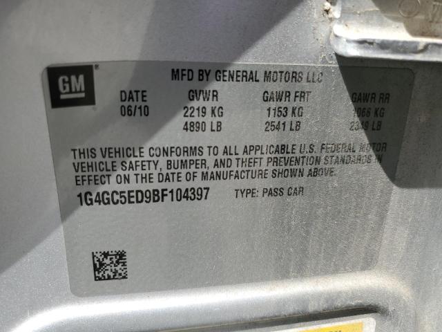 1G4GC5ED9BF104397 - 2011 BUICK LACROSSE CXL SILVER photo 12