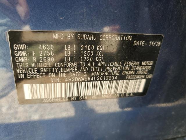 4S3BWAE64L3013234 - 2020 SUBARU LEGACY PREMIUM BLUE photo 12