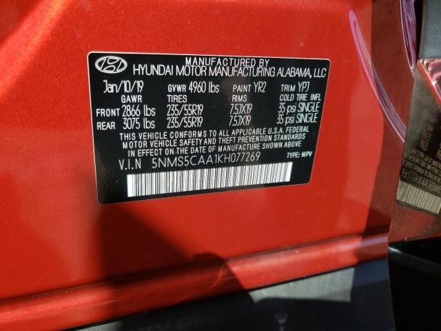 5NMS5CAA1KH077269 - 2019 HYUNDAI SANTA FE LIMITED RED photo 12