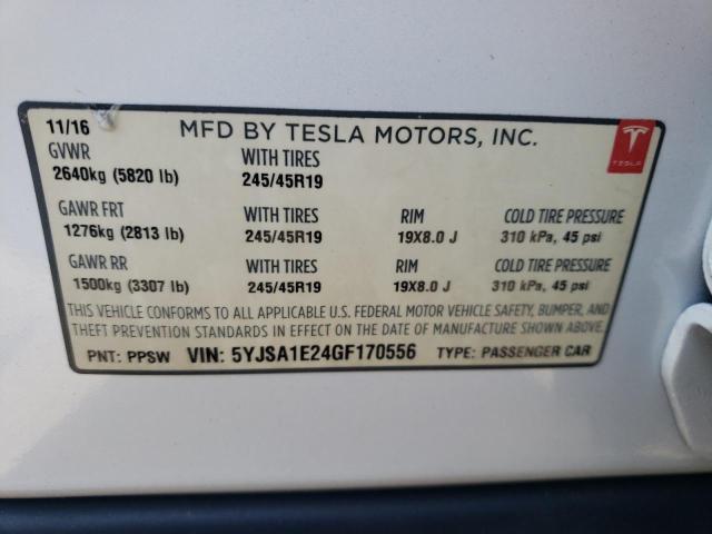 5YJSA1E24GF170556 - 2016 TESLA MODEL S თეთრი ფოტო 12