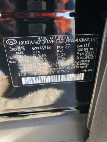 5NMS33AD2KH072419 - 2019 HYUNDAI SANTA FE SEL BLACK photo 13