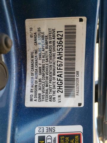 2HGFA1F67AH536421 - 2010 HONDA CIVIC LX-S Mavi foto 12