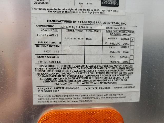 1STVRTF18HJ536957 - 2017 AIRS TRAVEL TRA 银色 照片 10