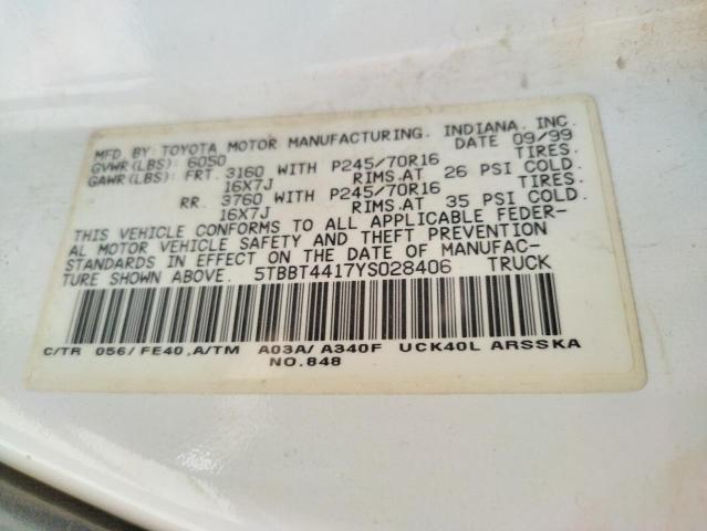 5TBBT4417YS028406 - 2000 TOYOTA TUNDRA ACCESS CAB 白色 照片 12