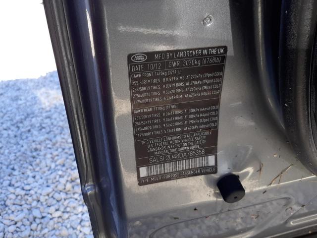 SALSF2D48DA785358 - 2013 LAND ROVER RANGE ROVE HSE GRAY photo 10