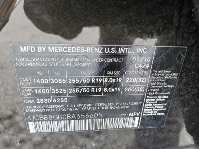 4JGBB8GB0BA656605 - 2011 MERCEDES-BENZ ML 350 4MATIC BLACK photo 13