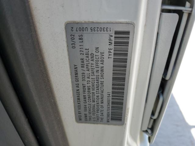 WV2MB47043H001541 - 2003 VOLKSWAGEN EUROVAN MV WHITE photo 13