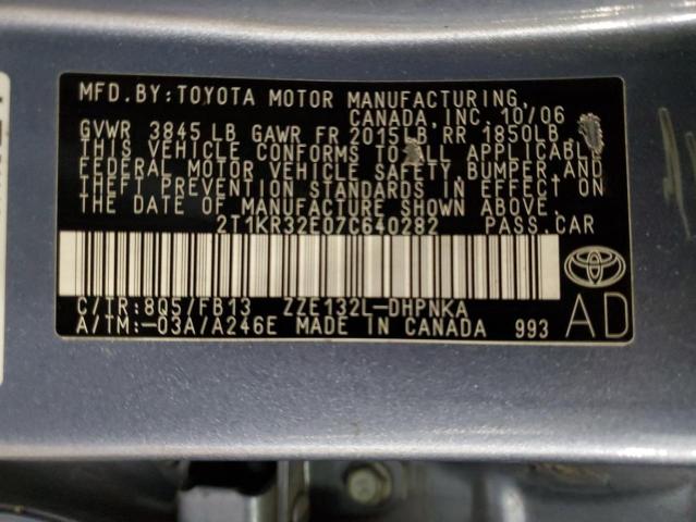 2T1KR32E07C640282 - 2007 TOYOTA COROLLA MA XR BLUE photo 13