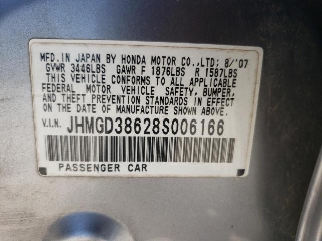 JHMGD38628S006166 - 2008 HONDA FIT SPORT SILVER photo 12