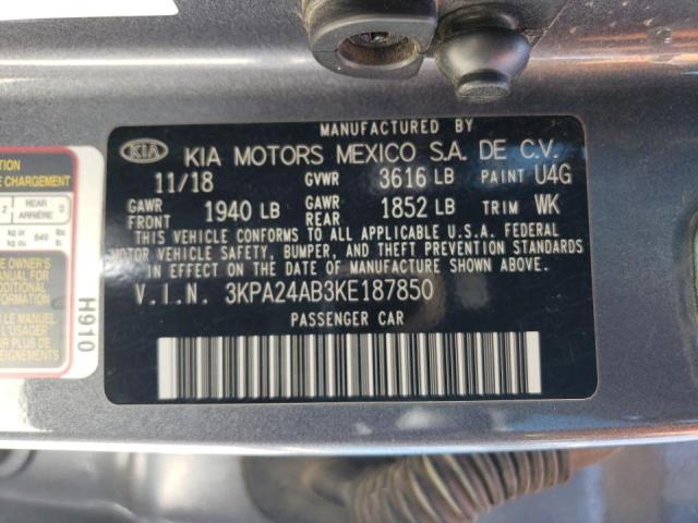 3KPA24AB3KE187850 - 2019 KIA RIO S GRAY photo 13