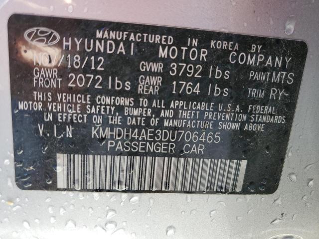 KMHDH4AE3DU706465 - 2013 HYUNDAI ELANTRA GLS SILVER photo 12