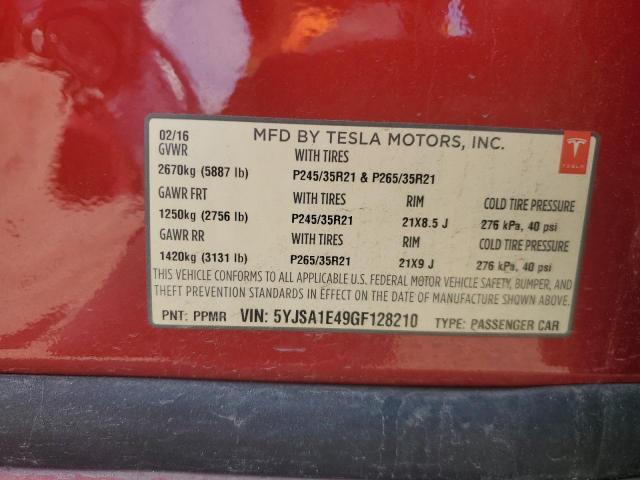 5YJSA1E49GF128210 - 2016 TESLA MODEL S წითელი ფოტო 13