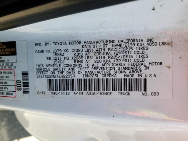 5TETX22N97Z462953 - 2007 TOYOTA TACOMA ACCESS CAB თეთრი ფოტო 13