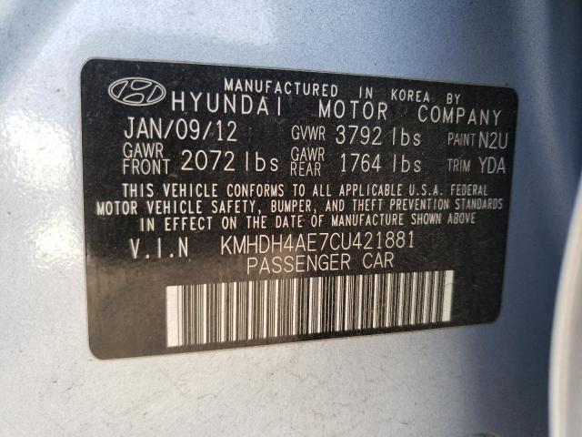 KMHDH4AE7CU421881 - 2012 HYUNDAI ELANTRA GLS BLUE photo 12