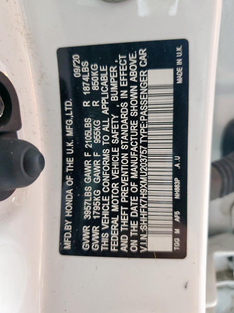 SHHFK7H9XMU203757 - 2021 HONDA CIVIC SPORT TOURING 白色 照片 13