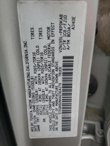 5TEGN92N44Z364179 - 2004 TOYOTA TACOMA DOUBLE CAB PRERUNNER SILVER photo 12