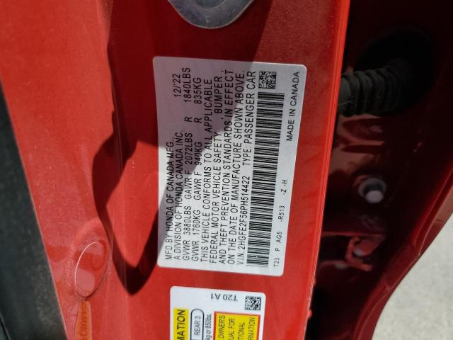 2HGFE2F56PH514422 - 2023 HONDA CIVIC SPORT 红色 照片 12