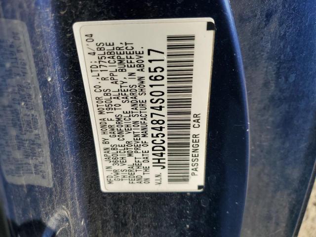 JH4DC54874S016517 - 2004 ACURA RSX BLUE photo 12