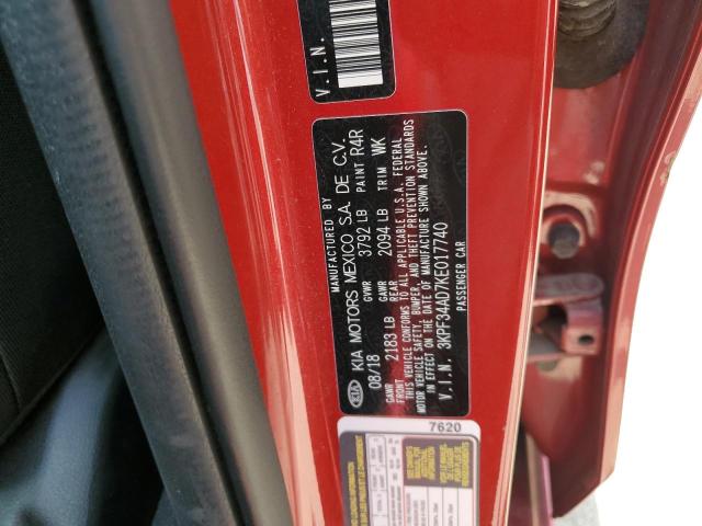 3KPF34AD7KE017740 - 2019 KIA FORTE GT LINE RED photo 12