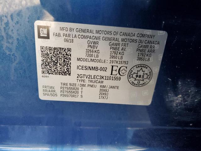 2GTV2LEC3K1101559 - 2019 GMC SIERRA LIM K1500 BLUE photo 12