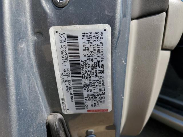 JT2BG22K210579341 - 2001 TOYOTA CAMRY CE GRAY photo 12