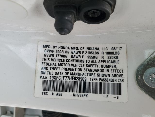 19XFC1F77HE028909 - 2017 HONDA CIVIC EXL WHITE photo 13
