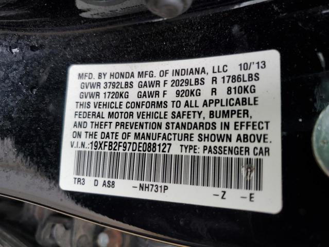 19XFB2F97DE088127 - 2013 HONDA CIVIC EXL შავი ფოტო 12