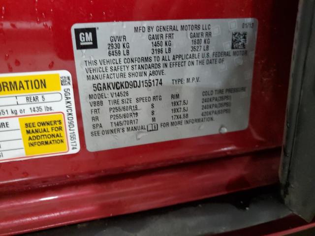 5GAKVCKD9DJ155174 - 2013 BUICK ENCLAVE RED photo 14