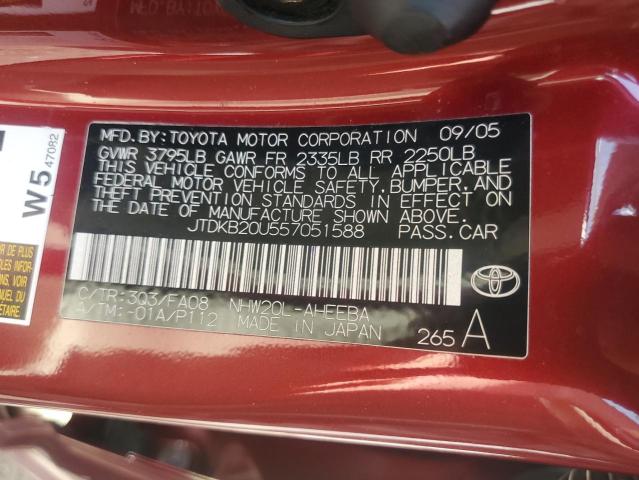 JTDKB20U557051588 - 2005 TOYOTA PRIUS BURGUNDY photo 12