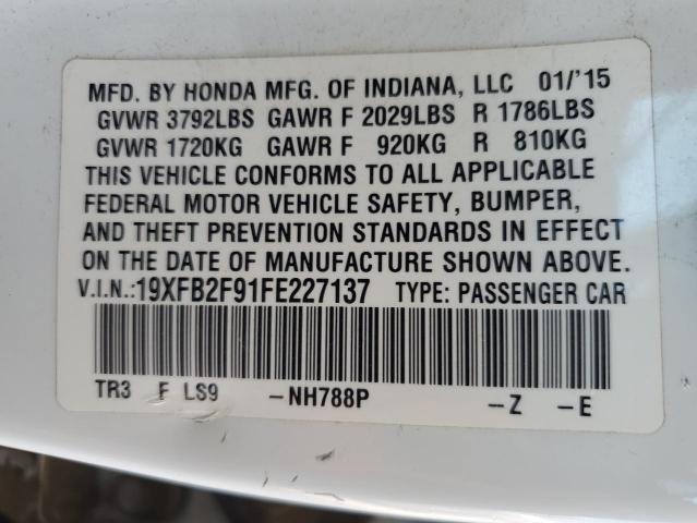 19XFB2F91FE227137 - 2015 HONDA CIVIC EXL Ağ foto 13