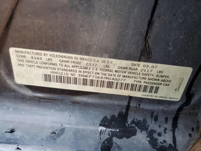 3VWEF71K47M140277 - 2007 VOLKSWAGEN JETTA WOLFSBURG 黑色 照片 12