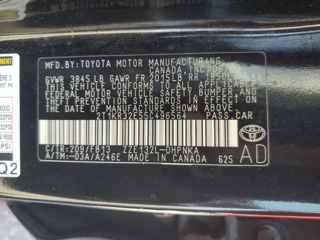 2T1KR32E55C496564 - 2005 TOYOTA COROLLA MA XR BLACK photo 12