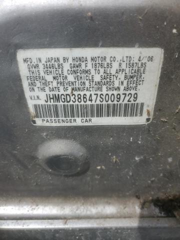 JHMGD38647S009729 - 2007 HONDA FIT S SILVER photo 12