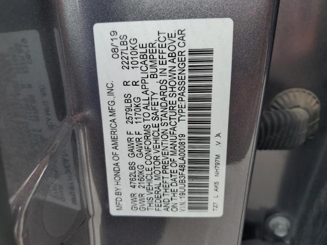 19UUB3F48LA000819 - 2020 ACURA TLX TECHNOLOGY GRAY photo 12