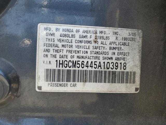 1HGCM56445A103918 - 2005 HONDA ACCORD LX GRAY photo 12