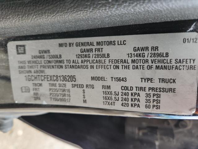 1GCHTCFEXC8136205 - 2012 CHEVROLET COLORADO LT BLACK photo 12