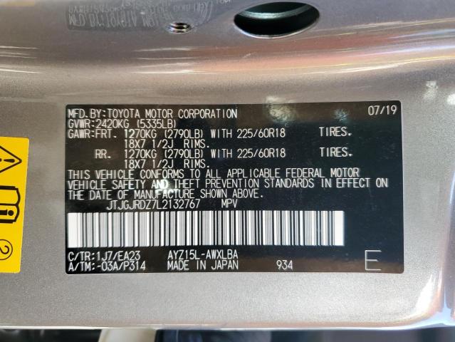 JTJGJRDZ7L2132767 - 2020 LEXUS NX 300H SILVER photo 12