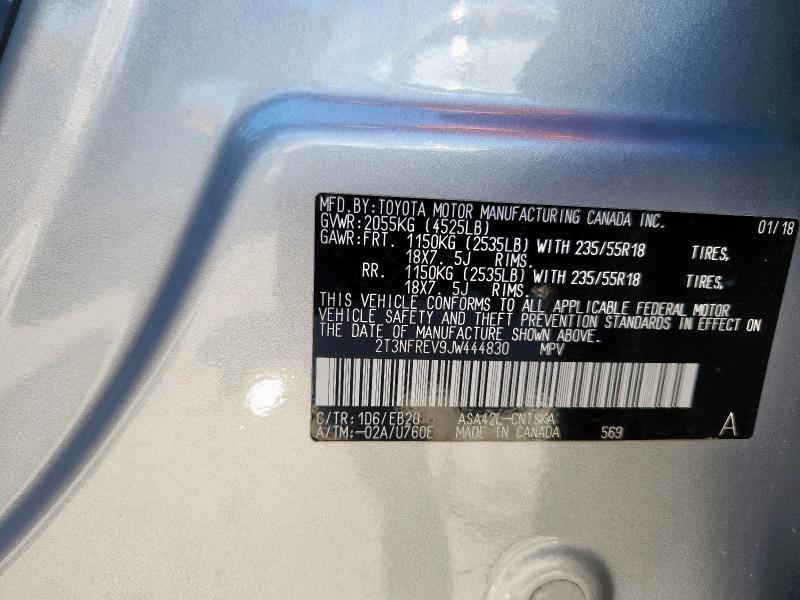 2T3NFREV9JW444830 - 2018 TOYOTA RAV4 SE ვერცხლისფერი ფოტო 13