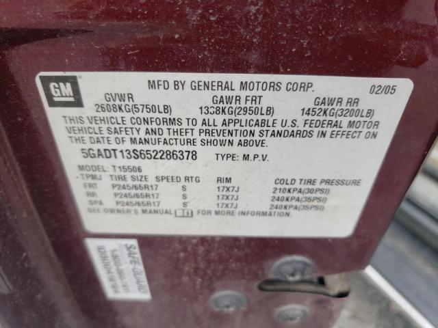 5GADT13S652286378 - 2005 BUICK RAINIER CXL MAROON photo 14