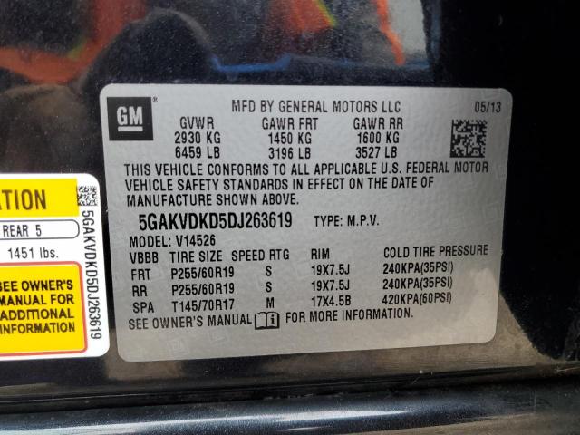 5GAKVDKD5DJ263619 - 2013 BUICK ENCLAVE BLACK photo 13