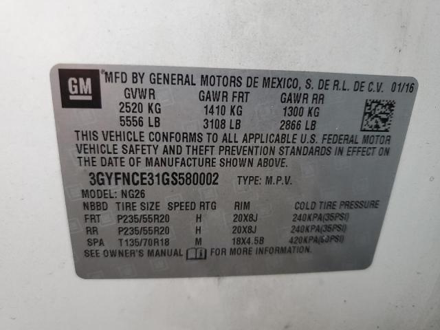 3GYFNCE31GS580002 - 2016 CADILLAC SRX PERFORMANCE COLLECTION WHITE photo 14