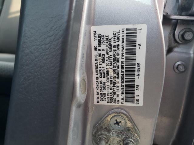 1HGES16385L010919 - 2005 HONDA CIVIC DX VP Silber Foto 12