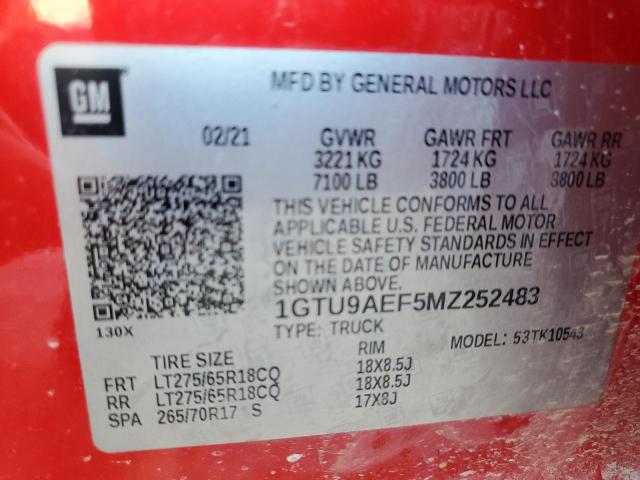 1GTU9AEF5MZ252483 - 2021 GMC SIERRA K1500 RED photo 12