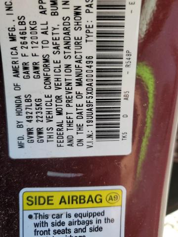 19UUA9F5XDA000496 - 2013 ACURA TL TECH BURGUNDY photo 12