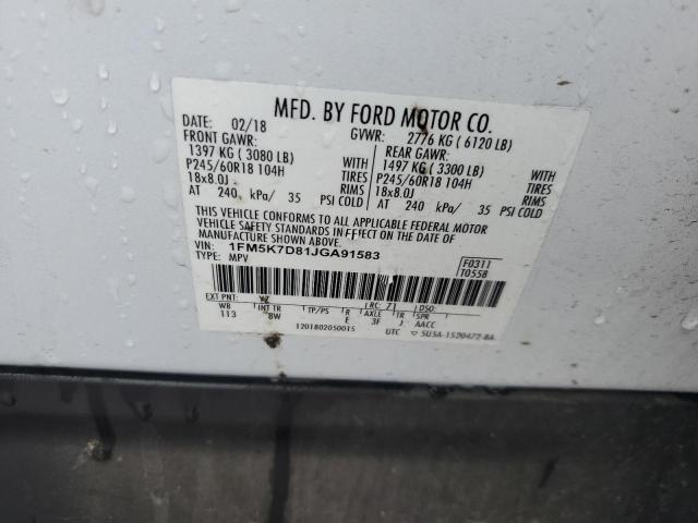 1FM5K7D81JGA91583 - 2018 FORD EXPLORER XLT Білий фото 13