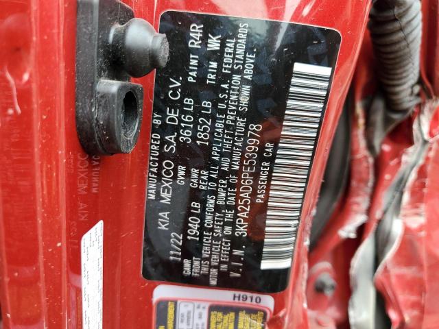 3KPA25AD6PE539978 - 2023 KIA RIO S RED photo 12