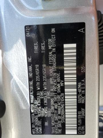 5TDGZRBH7MS110428 - 2021 TOYOTA HIGHLANDER XLE GRAY photo 13